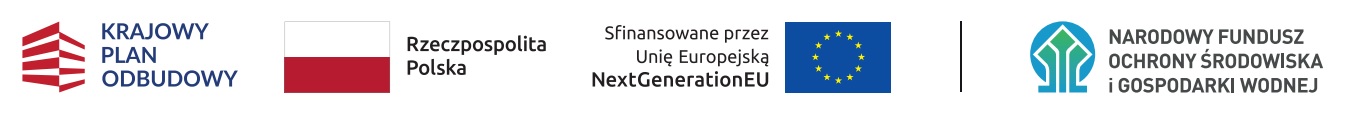 Zestaw logotypów Krajowego Planu Odbudowy, barw Rzeczypospolitej Polskiej oraz Unii Europejskiej NextGeneration EU